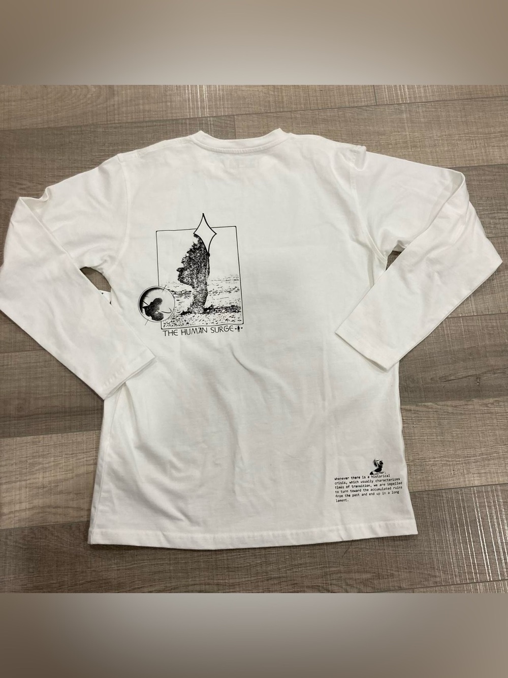 White Long Sleeve Graphic Tee with Back Illustration